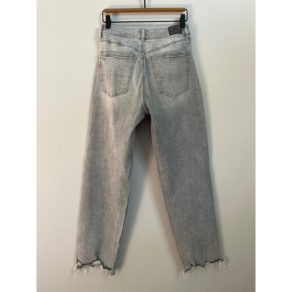 AE Rhinestoned Super High-Waist Baggy-Straight Glacier Gray Raw Hem Strigid Jean - Picture 5 of 16